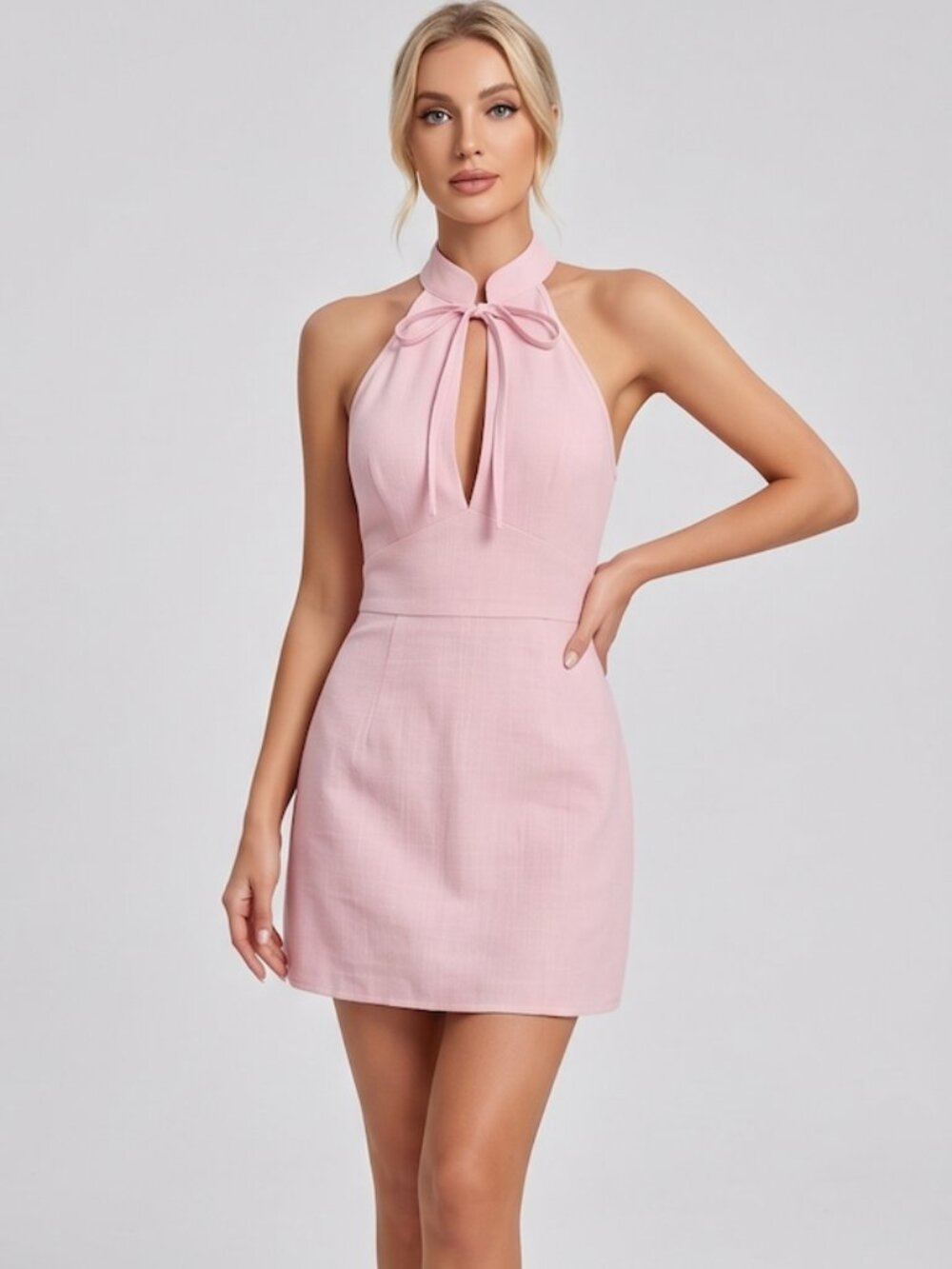 Halter Tie-Neck Mini Dress Pink